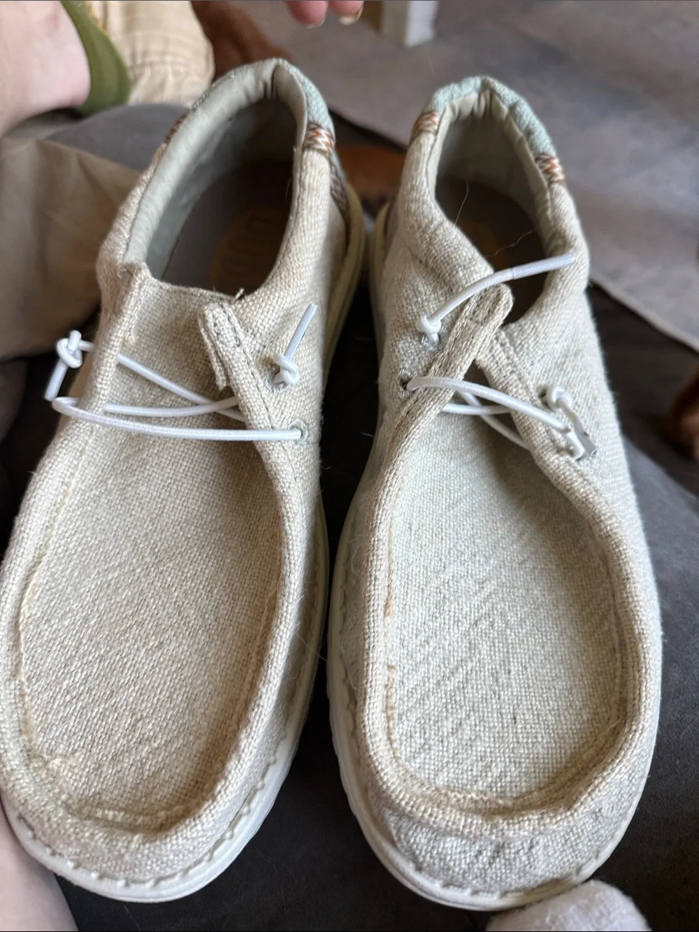 Hey Dude Men's Slip-On Loafers in Natural Beige Canvas